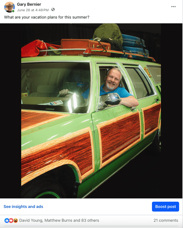 Gary Bernier Facebook Post with lots of interaction